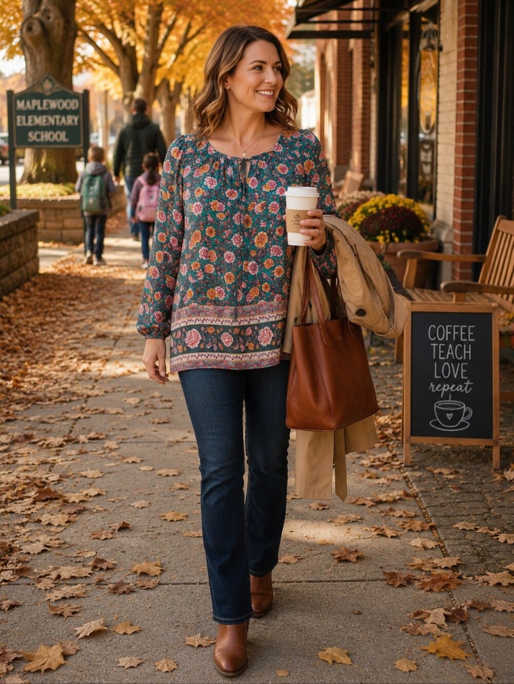 LC Lauren Conrad Floral Peasant Blouse | XL | Long Sleeve Border Print Top
